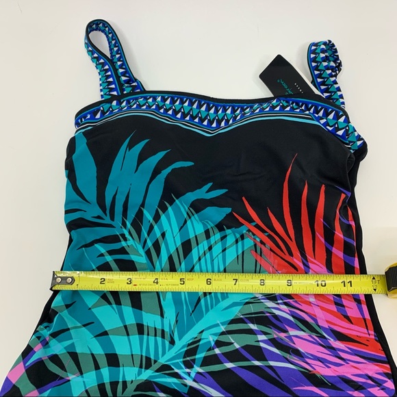 Aqua Green Retro Tropical Leaf Adjustable Strap One Piece Swimsuit Nwt New Small - Picture 14 of 16